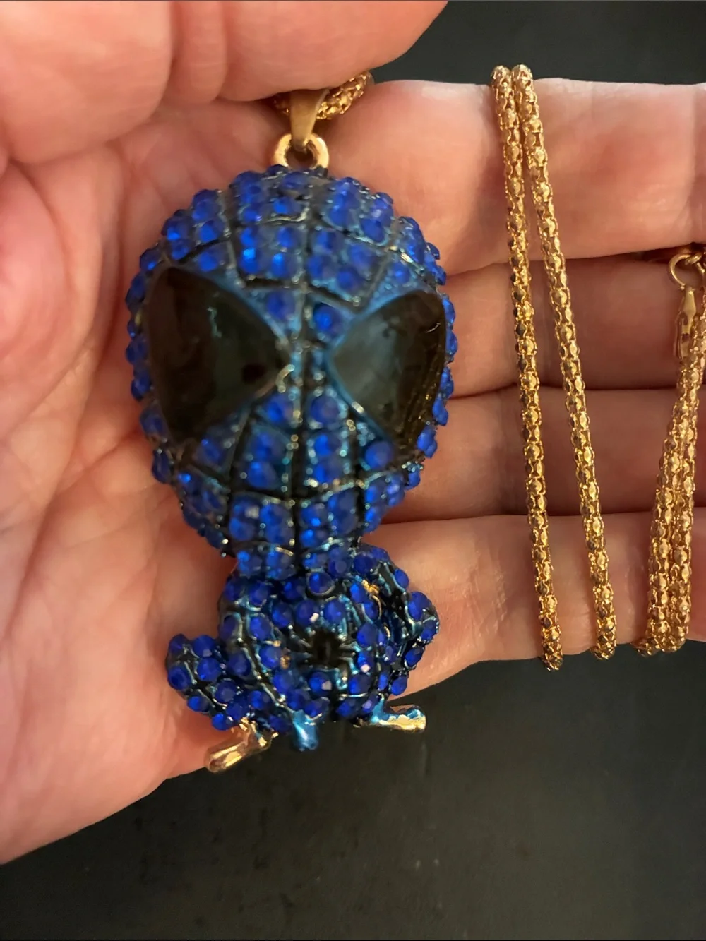 Spider Man Blue Crystal Pendant Necklace. NWOT